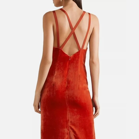 Dion Lee Orange Velvet V-Neck Dress - Picture 2 of 3